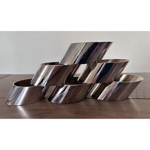 Mid Century Modern Slanted Silver Metal Napkin Rings (set of 6)